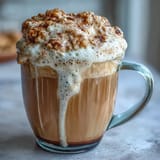 Creamy dandelion tea latte with oat milk and vanilla, topped with frothy foam for a soothing, caffeine-free drink.