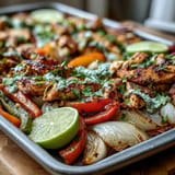 Juicy chicken fajitas mixture, roasted with vibrant peppers and onions, for a quick dinner.