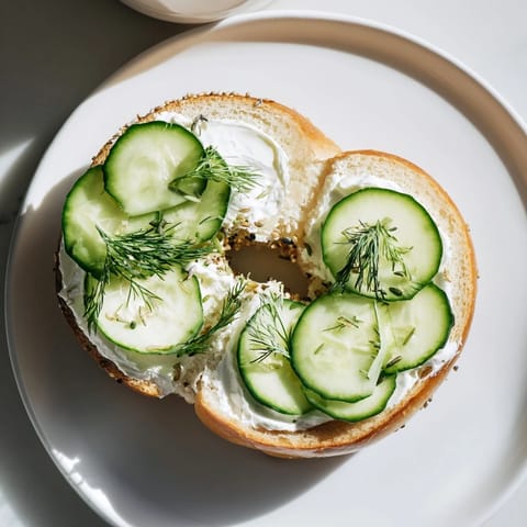 Close-up of a bagel with cream cheese; creamy, savory, and ready for your favorite toppings.