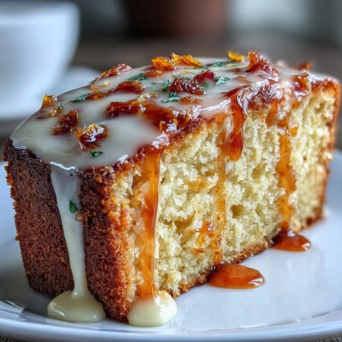 Sliced Heavenly Blood Orange Yogurt Cake, showcasing a tender crumb topped with vibrant orange zest and sweet glaze.