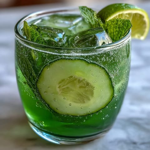 Refreshing Green Detox Cucumber Mint Agua Fresca, bright and frosty with garnishes.