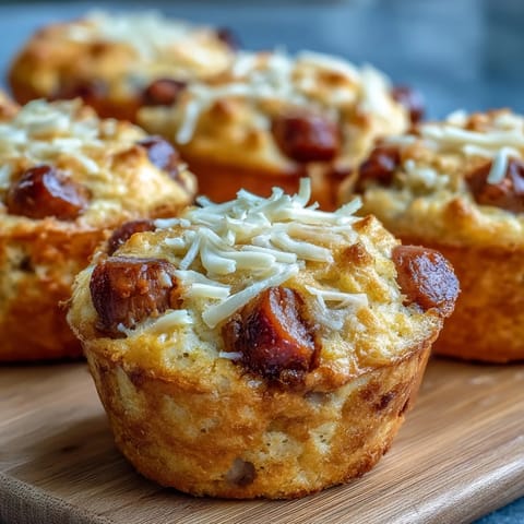 Golden mini corn dog muffins studded with juicy hot dog bites, perfect for parties.