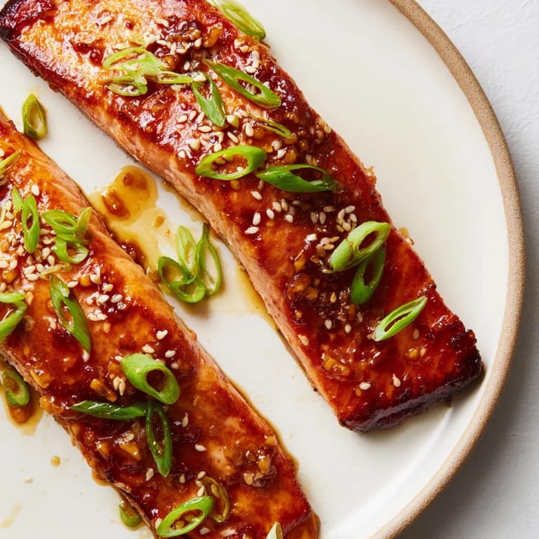 Pan-seared honey garlic salmon boasting a sweet glaze, ready to serve with colorful, fresh steamed vegetables.