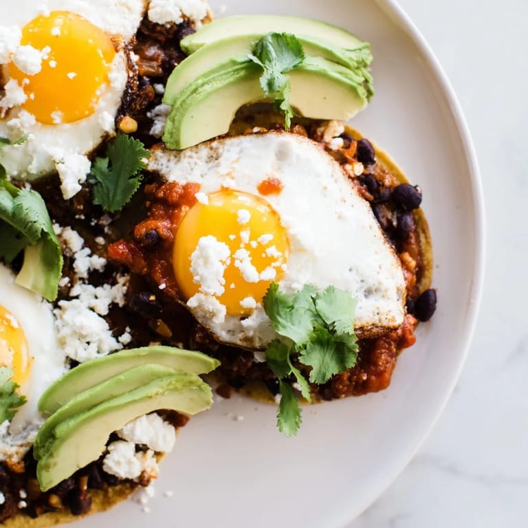 Sizzling Huevos Rancheros featuring a vibrant, spicy tomato sauce and perfectly cooked sunny-side-up eggs.