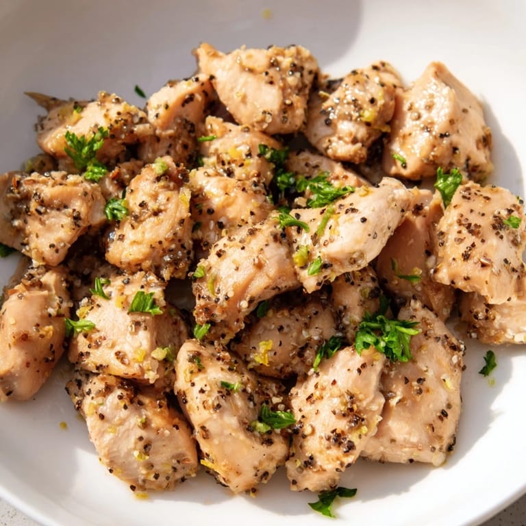 Close-up of golden-brown lemon pepper chicken, seasoned beautifully, perfect for a flavorful dinner.