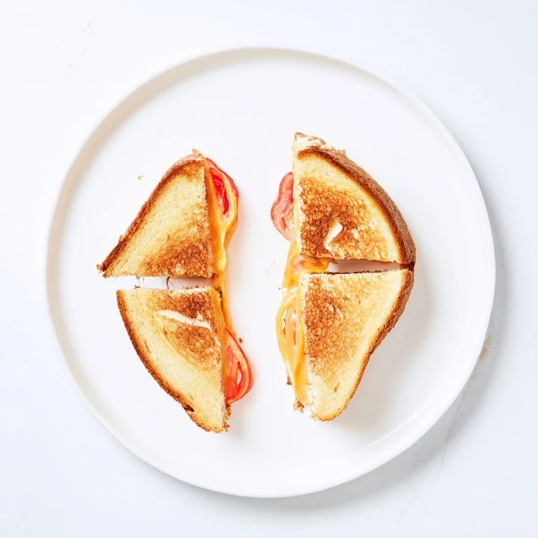 An open-faced Pepper Jack & Tomato Grilled Cheese highlights colorful tomato slices and melted pepper jack on textured, golden-brown jalapeño bread.