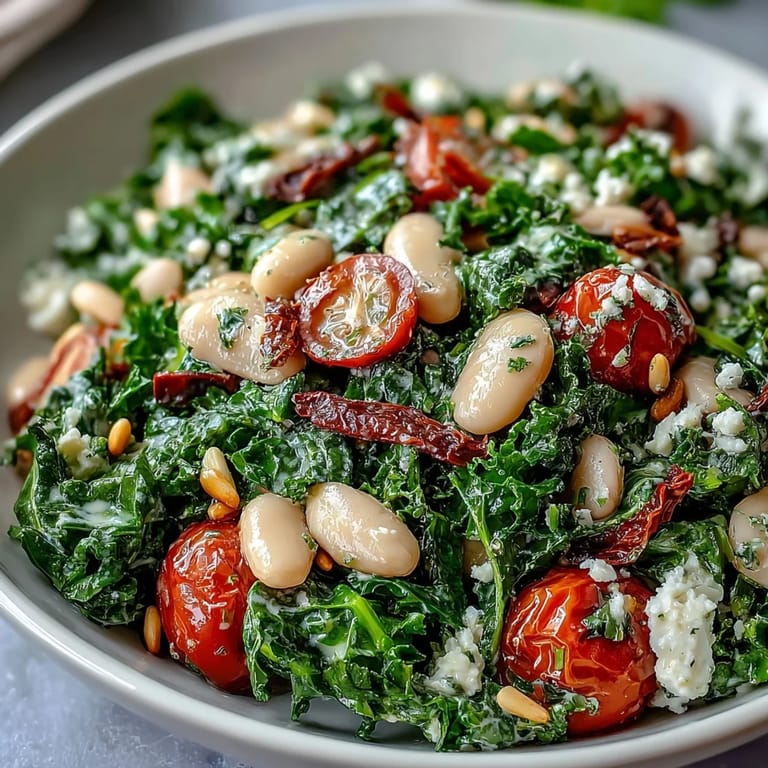 Creamy White Bean and Kale Salad, a perfect light yet satisfying meal.
