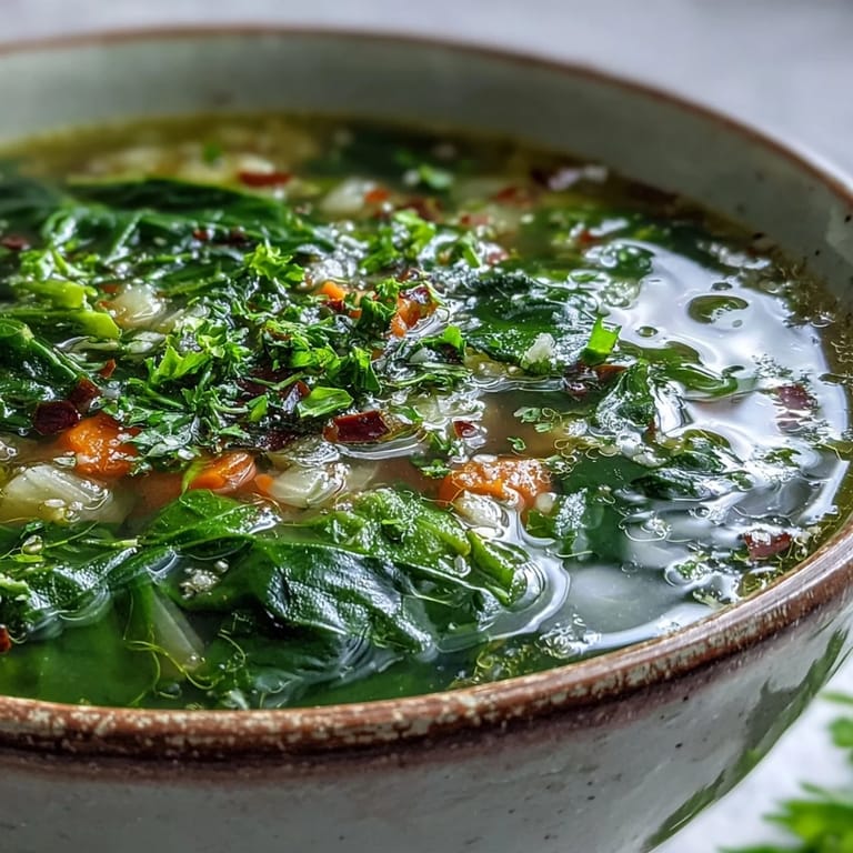 Caramelized onions and carrots simmer gently in a light broth with tender Swiss chard.