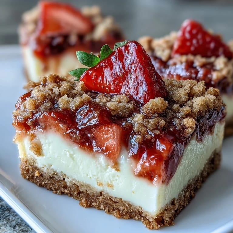 Strawberry Cheesecake Bars served on a white plate with a dollop of whipped cream.