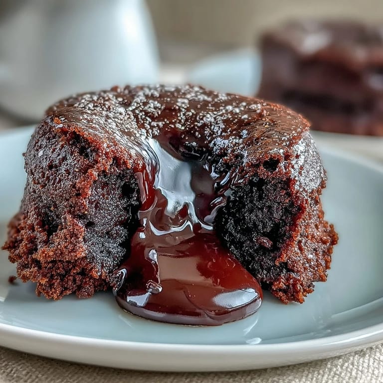 Golden-edged Chocolate Lava Cakes with Espresso in white ramekins, dusted with cocoa powder for a rich presentation.
