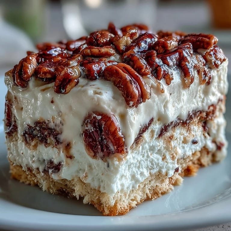 Decadent Butter Pecan Tres Leches Cake slice garnished with whipped cream and caramelized pecans, perfect for dessert.