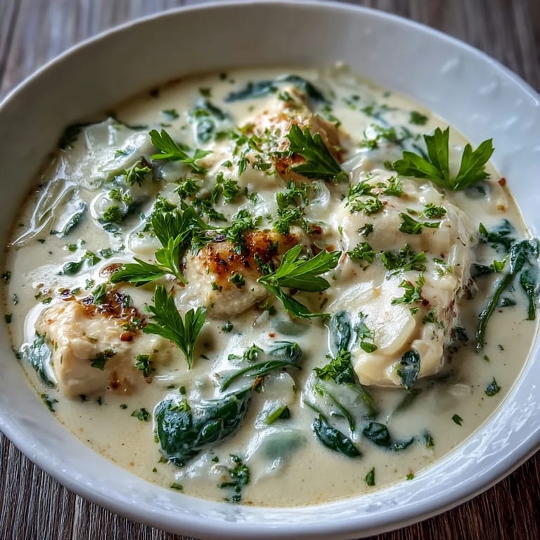 Garlic Parmesan Chicken Soup in a rustic bowl, served alongside crusty bread for dipping into the savory, protein-packed broth.