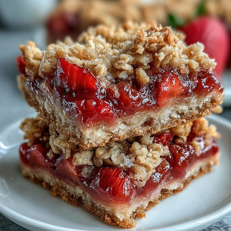 Classic homemade Strawberry Rhubarb Crumble Bars ready for spring celebrations.