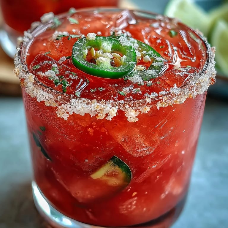 Refreshing, alcohol-free Watermelon Jalapeño Margarita Mocktail with a hint of spice.
