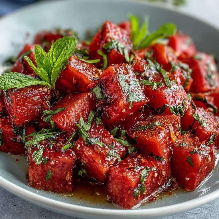 Enjoy this easy Fricy Watermelon Chili Lime Salad with a zesty chili-lime dressing and mint.