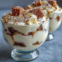 Elegant limoncello tiramisu cups with zesty lemon cream and ladyfinger layers, topped with white chocolate shavings for a refreshing dessert.