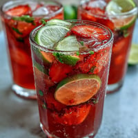 Vibrant strawberry chili limeade mocktail with sweet berries and a spicy lime kick.